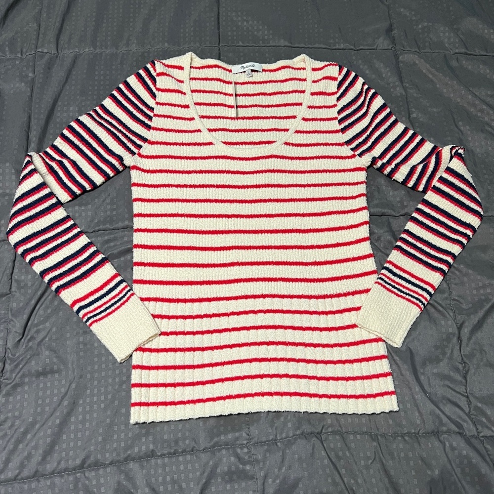 Madewell Stillman Pullover Sweater in Stripe Mix Small New Nwt Off White Red